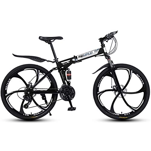 Bici pieghevoli : Byjia Mountain Bike Pieghevole A 21 velocità da 26"per Adulti, Telaio Full Suspension in Alluminio Leggero, Forcella Ammortizzata, Freno A Disco, Nero, 26inch