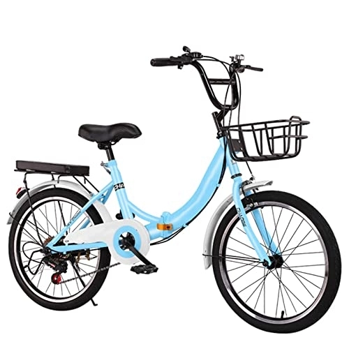 Bici pieghevoli : CKCL Bicicletta Pieghevole da 20 Pollici Bicicletta a velocità variabile Bicicletta Leggera per Adulti Bicicletta da Corsa per Studenti, Sedile Posteriore + Cestino di Ferro, Blu