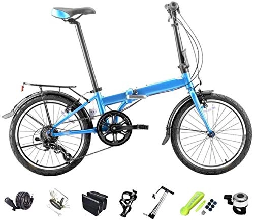 Bici pieghevoli : CSS Mountain bike pieghevole, bici da fuoristrada da 20 pollici, bici da pendolare pieghevole unisex, bicicletta ammortizzante pieghevole a 6 velocità 7-2, Azzurro