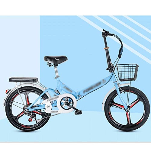 Bici pieghevoli : CXSMKP 20 Pollici Bicicletta Uomo Città per Adulto Adolescenti con V Brake Portapacchi Posteriore Mini Leggero Bici Pieghevole Uomo, Alto Acciaio al Carbonio Pieghevole Telaio, Blu, Variable Speed