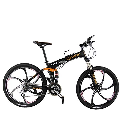 Bici pieghevoli : Cyex CYRUSHERFR100 Fording bici freni a disco Shimano Altus M310 Full Suspenion 24 velocità bicicletta pieghevole bici 17 Inx 26 in alluminio telaio bicicletta speciale promozione, Nero