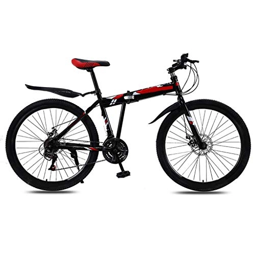 Bici pieghevoli : DFKDGL 21 velocità Mountain Bike, telaio in acciaio al carbonio pieghevole biciclette, freni a disco, bici da uomo con portabottiglie per ragazzi (colore : rosso, dimensioni: 61 cm) monociclo