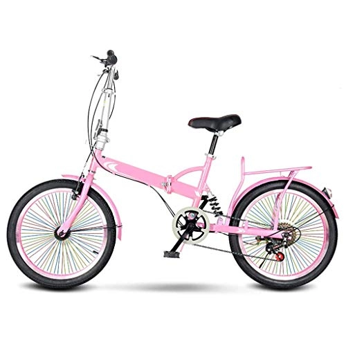 Bici pieghevoli : DFKDGL Bici da Strada Bici da Città con Ruote a Raggi in Colori Vivaci e ripiano Posteriore Comfort Bici da Donna Ruote da 20 Pollici, Bicicletta Pieghevole con Assorbimento degli Urti per pendolar