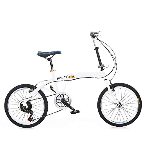 Bici pieghevoli : DIFU - Bicicletta pieghevole da 20", 90 kg, 7 marce, con freno a V, a doppia V, pieghevole, in acciaio al carbonio, leggera, colore: Bianco
