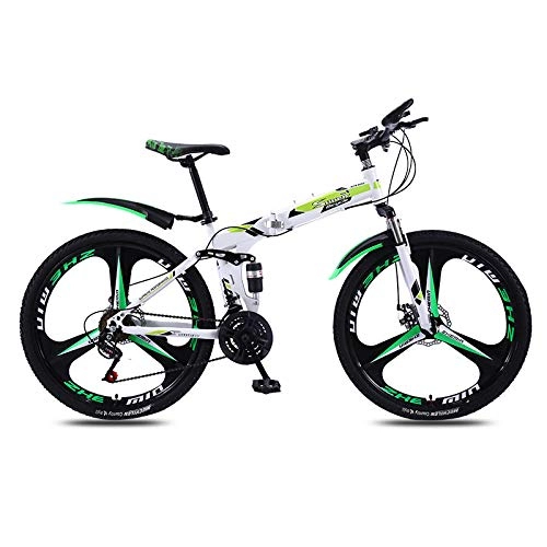 Bici pieghevoli : Domrx Sport e intrattenimento Bicicletta Pieghevole Speed ​​Double Ammortizzatore Maschio e Femmina Adulte-White Green_24 Speed_China