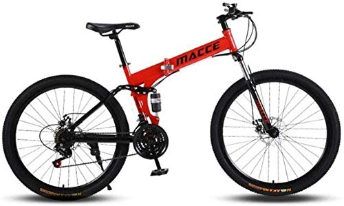 Bici pieghevoli : Doppio freno a disco 21 velocità pieghevole mountain bike bicicletta è comodo da trasportare, adatto per studenti e adolescenti biciclette 24"-rosso