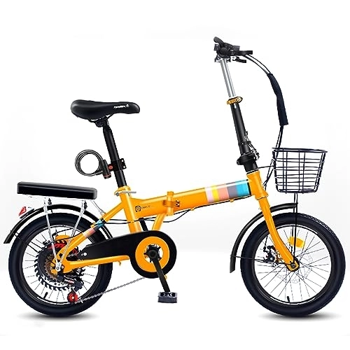 Bici pieghevoli : Dxcaicc Bicicletta pieghevole, Bicicletta portatile con 7 marce, Bicicletta da città da 16 / 20 / 22 pollici con portapacchi posteriore, parafanghi anteriore e posteriore, Giallo, 22 inch