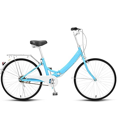 Bici pieghevoli : FBDGNG - Bicicletta da città pieghevole in lega leggera da 61 cm, comoda e portatile, compatta, leggera, con sospensione, pieghevole, per uomini e donne, per studenti e pendolari urbani, colore: blu