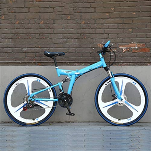 Bici pieghevoli : Feiteng Mens Mountain Bike 24 / 26 Pollici 21 velocità Pieghevole Blu Ciclo con Freni a Disco, 24 inch