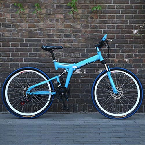 Bici pieghevoli : Feiteng Mens Mountain Bike Bike 24 / 26 Pollici 21 velocità Pieghevole Blu Ciclo con Freni a Disco, 24 inch