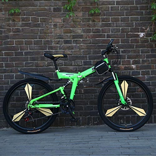 Bici pieghevoli : Feiteng Sospensione in Alluminio Completa Mountain Bike Mens Mountain Bike 24 / 26 Pollici 21 velocità Pieghevole Verde Ciclo con Freni a Disco, 26 inch