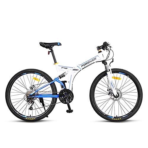 Bici pieghevoli : FNCUR 24-velocit della Bicicletta 26"Freni A Doppio Disco Folding Mountain Bike for Uomini E Donne Recreational Vehicles (Color : White Blue)