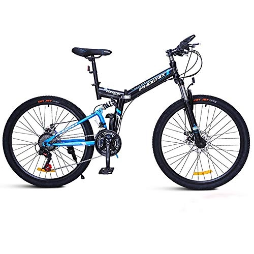 Bici pieghevoli : FNCUR 26" 24 velocit Folding Mountain Bike for L'adulto Ad Alta Acciaio al Carbonio Pieghevole Antiurto Frame Blu / Rosso (Color : Black Blue)