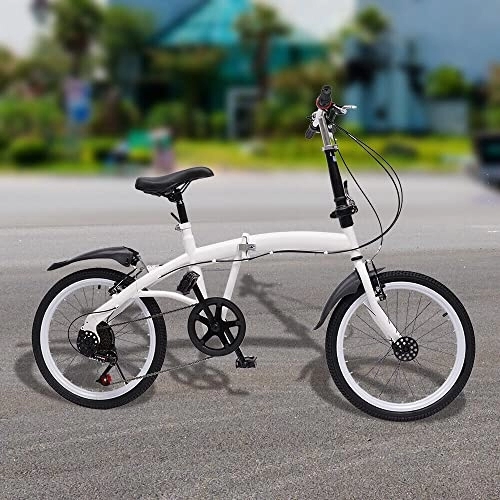 Bici pieghevoli : FUNYSF Bicycle pieghevole da 20 pollici, per adulti, 6 velocità, per sport all'aria aperta, campeggio, City Riding for Men and Women Adult Folding City Bicycle White