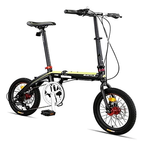 Bici pieghevoli : GJZM Mountain Bike Bicicletta Pieghevole per Adulti, Bicicletta compatta Pieghevole, Bicicletta Pieghevole Leggera Super compatta 16"7 velocità, Bicicletta per pendolari con Telaio Rinforzato, Giallo