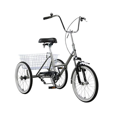 Bici pieghevoli : Gpzj Triciclo Pieghevole per Adulti da 20 Pollici con 3 Biciclette Triciclo Portatile (Grigio)