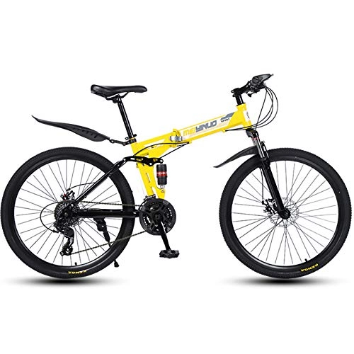 Bici pieghevoli : GRTE Mountain Bike Pieghevole 26" 21, 24, 27-Speed per Adulti, Doppia Sospensione E Freno A Disco, Telaio Pieghevole in Acciaio al Carbonio Ad Alto Spessore, Yellow | 30, 26" 27 Speed