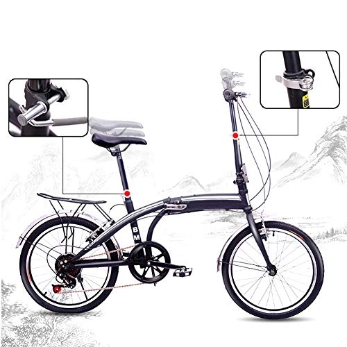 Bici pieghevoli : GUANGMING - Bici pieghevole Bicicletta City Bicycle 6 Velocità, moto da ciclismo sedile regolabile con corriere posteriore, bicicletta compatta Pendolari urbani per studente adulto, ruote da 20 pollic