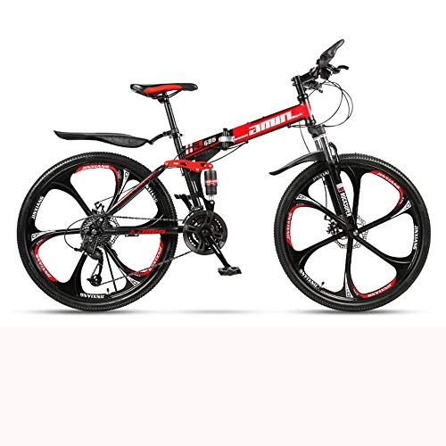 Bici pieghevoli : GUO Mountain Bike da Uomo per Bici Pieghevole per Studente Portatile da 24 Pollici per Bici Pieghevole Leggera da 24 Pollici-Red3_21 velocità 24 Pollici 6 coltelli