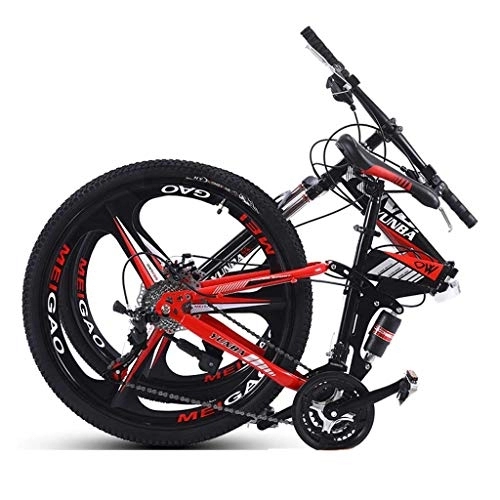 Bici pieghevoli : GUOE-YKGM Bici da Città Folding Mountain Bike for Le Donne / Uomini, Stone Mountain 26 Pollici Ruote 24 / 27-Velocità Adulti Biciclette Pieghevoli Leggero, Gloss Red (Color : Red, Size : 24 Speed)