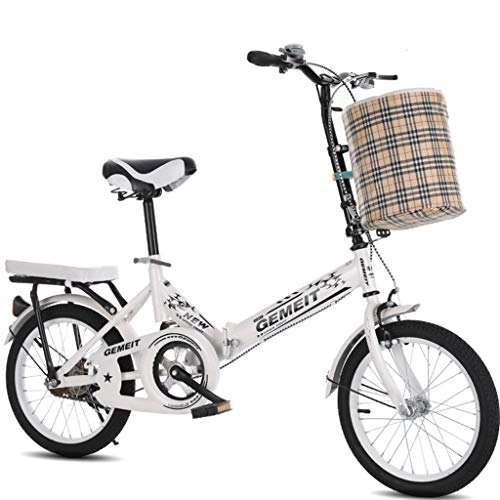 Bici pieghevoli : GWM Portable Bicicletta Pieghevole Single Speed ​​Bici Adulta Child Città Commuter Bicicletta con Cestino (Color : White, Size : Adult)
