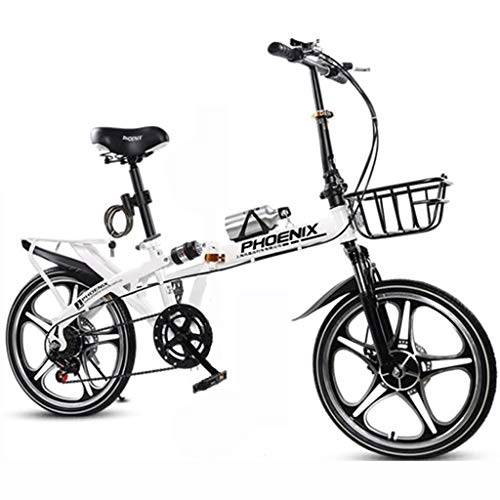 Bici pieghevoli : GWM Portable Bicicletta Pieghevole Single Speed ​​Studente di Sport Esterno di Bicicletta con Cestino, Bottiglia d'Acqua e Holder, Bianco (Size : Medium Size)