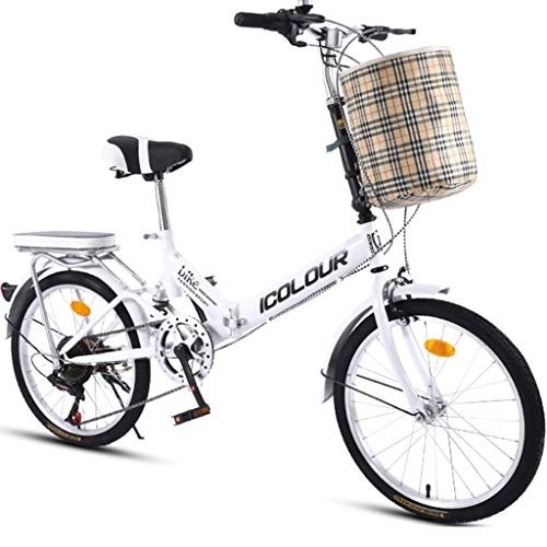 Bici pieghevoli : GWM Variabile Bicicletta Pieghevole velocità Maschio Femmina Studente Città Commuter Bici di Sport con Il Cestino (Color : White)