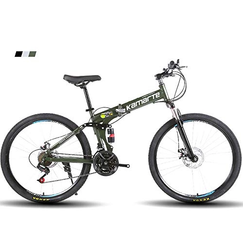 Bici pieghevoli : GWSPORT Bicicletta Pieghevole 21 velocit Mountain Bike Portatile Leggero Assorbimento degli Urti Bicicletta Unisex per Adulti E Bambini, ArmyGreen, 20inch