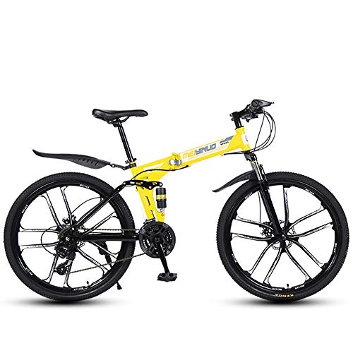 Bici pieghevoli : GWSPORT Mountain Bike Biciclette Pieghevoli da 26 Pollici Assorbimento degli Urti A 21 velocit Pneumatico Fuoristrada Leggero per Uomo E Donna, Giallo