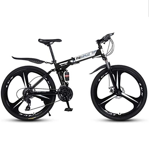 Bici pieghevoli : GXQZCL-1 Bicicletta Mountainbike, Mountain Bike, 26" Pieghevole Ravine Bike, con Doppio Freno a Disco e Double Suspension, Acciaio al Carbonio Telaio MTB Bike (Color : Black, Size : 27 Speed)