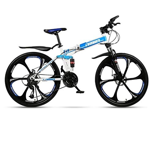 Bici pieghevoli : GXQZCL-1 Bicicletta Mountainbike, Pieghevole Mountain Bike, Biciclette Hardtail, Doppio Freno a Disco e Double Suspension, Telaio in Acciaio al Carbonio MTB Bike (Color : Blue, Size : 27-Speed)