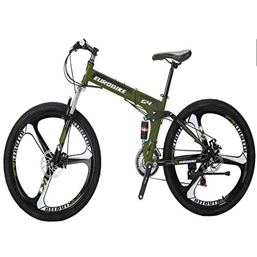 Bici pieghevoli : Gyj&mmm Bicicletta Pieghevole, Mountain Bike G4 21 velocità, Telaio Pieghevole in Acciaio 26 Pollici a 3 Razze Bici Pieghevole a Doppia Sospensione, Verde