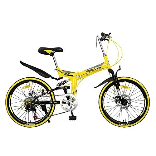 Bici pieghevoli : Gyj&mmm Mountain Bike Pieghevole, Bici da Città Unisex Leggera per Adulti con Telaio in Alluminio da 22 Pollici con Sedile Regolabile, Freno a Disco a 7 velocità Portatile, Giallo