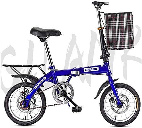 Bici pieghevoli : GYLEJWH Pieghevole Bicicletta Studente Bicicletta Disco Singola velocità Freno Adulto Ripiegamento A Ingranaggio della Bicicletta Pieghevole Compatto, Blu, 16inch