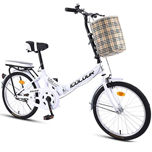 Bici pieghevoli : HANGHANG Bicicletta Pieghevole Single Speed Uomo Donna Studente Citt Commuter Bici di Sport con Il Cestino (Color : White)