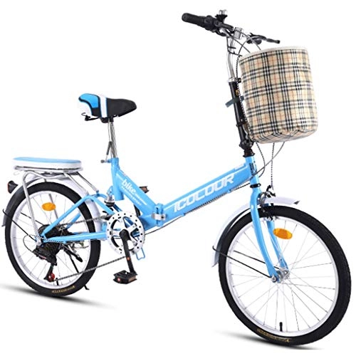 Bici pieghevoli : HANGHANG Variabile Bicicletta Pieghevole velocit Maschio Femmina Studente Citt Commuter Bici di Sport con Il Cestino (Color : Blue)