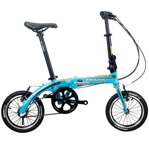 Bici pieghevoli : HFJKD Mini Bici Portatile Pieghevole, 3 Speed ​​Super Compact Telaio Rinforzato Commuter Bike, 14inch Leggera Lega di Alluminio Pieghevole Biciclette, Blu