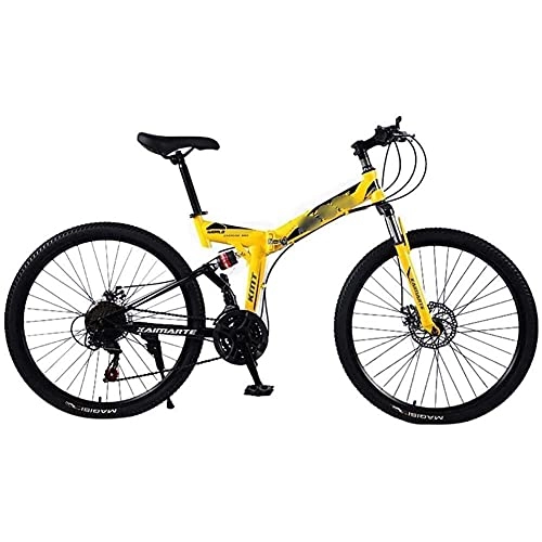 Bici pieghevoli : HLW yellow-24Bicicletta Pieghevole 24 Pollici, Mountain Bike 21 / 24 / 27 velocità, Maggiore Assorbimento degli Urti, Unisex Adulto in Bicicletta