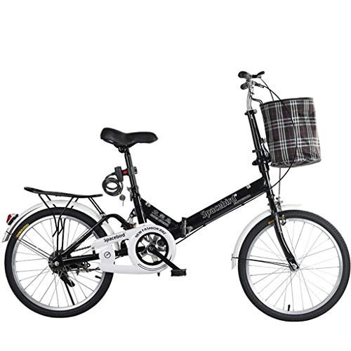 Bici pieghevoli : HNWNJ Bici Pieghevoli 20 Pollici Portatile Pieghevole Bici Maschio Adulta Lady Città Commuter Bici di Sport con Il Cestino, Nero