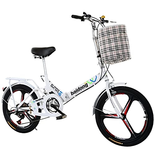 Bici pieghevoli : HNWNJ Bici Pieghevoli Bicicletta Pieghevole variabile Portatile 6 velocità della Bici Adulta della Città degli Studenti Commuter Freestyle Bicicletta con Cestino (Color : White)