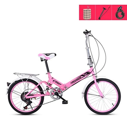 Bici pieghevoli : HSBAIS Folding Bike per Adulti, Resistente all'Usura degli Pneumatici Compact Biciclette Sedile Confortevole con V Brake Grande per Urban Riding, Pink_155x94x67cm