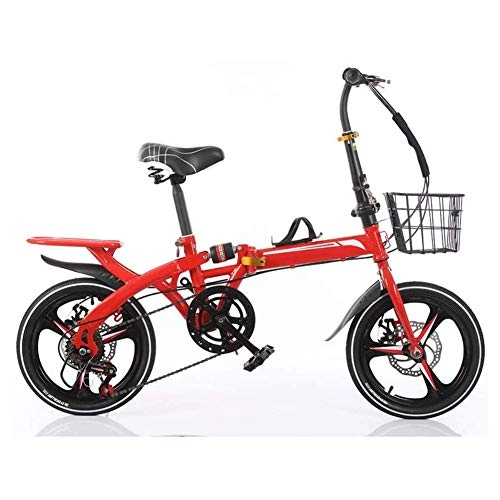 Bici pieghevoli : HY-WWK Bicicletta Pieghevole per Adulti, Freni a Doppio Disco 16 / 20 Pollici Sospensione Centrale per Bicicletta Portatile Ultraleggera a 6 Velocità con Sedile Posteriore, Rosso, 16 Pollici, Rosso