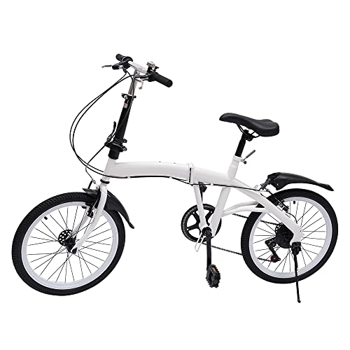 Bici pieghevoli : Jadeblanc Bicicletta pieghevole da 20 pollici per adulti, 7 marce, doppio freno a V, regolabile in altezza, pieghevole, da campeggio, City Bike, regalo bianco