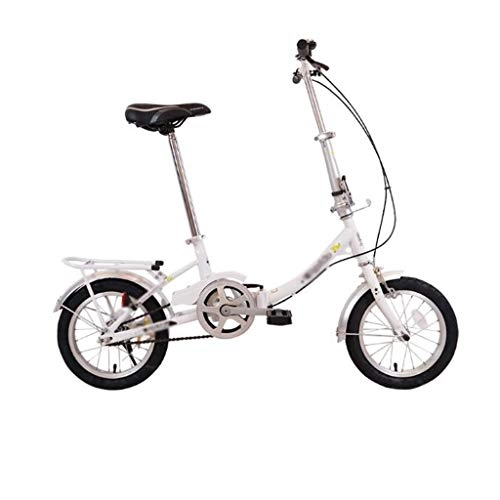 Bici pieghevoli : JHEY Compatto e Leggero Bicicletta Pieghevole STEM Inclinato Design Pinza Freno ad Alta Acciaio al Carbonio Bici (Color : White)
