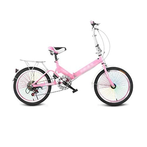 Bici pieghevoli : JHEY velocità Shock Absorbing variabile Biciclette Portatile Ultra-Leggera Bicicletta Pieghevole for Unisex Ragazze (Color : Pink)