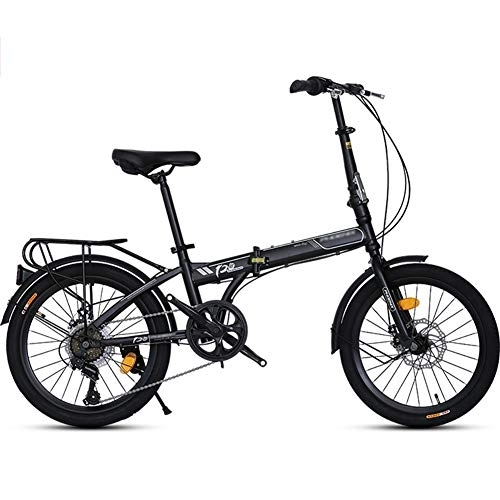 Bici pieghevoli : JHNEA 20 Pollici Bicicletta Pieghevole, 7 velocità Telaio in Acciaio al Carbonio Pieghevole Bici con Mudgard Sella Comfort e Cremagliera, Black