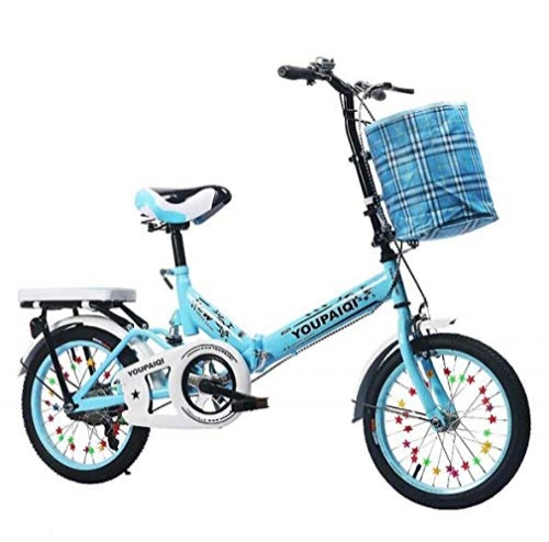 Bici pieghevoli : JI TA Bicicletta da Città Donna, Uomo Alluminio Bici Pieghevole Leggera 12 kg Unisex City Bike - Regolabile Manubrio E Sella Comoda, v-Brake, velocità Singola / Blue / 16in