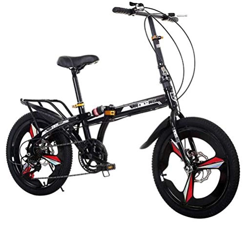 Bici pieghevoli : JI TA Bicicletta da Città Donna, Uomo Alluminio Bici Pieghevole Leggera 15 kg Unisex City Bike - Regolabile Manubrio E Sella Comoda, Freni a Disco, 7 velocità / Black