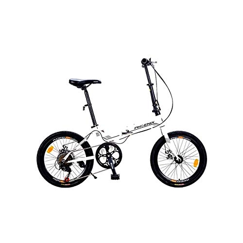 Bici pieghevoli : Jinan Phoenix Bicicletta Pieghevole 20 Pollici ad Alta Acciaio al Carbonio 7 velocit Freni a Doppio Disco for Le Donne Z350 Bianco Uomini e (Color : White, Size : 20 inch)