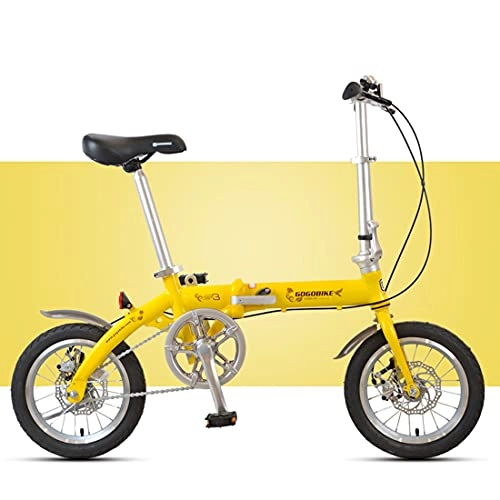 Bici pieghevoli : JINDAO bicicletta pieghevole 14 pollici bicicletta pieghevole unisex andare al lavoro, scuola e giocare, può mettere il bagagliaio (colore : giallo)